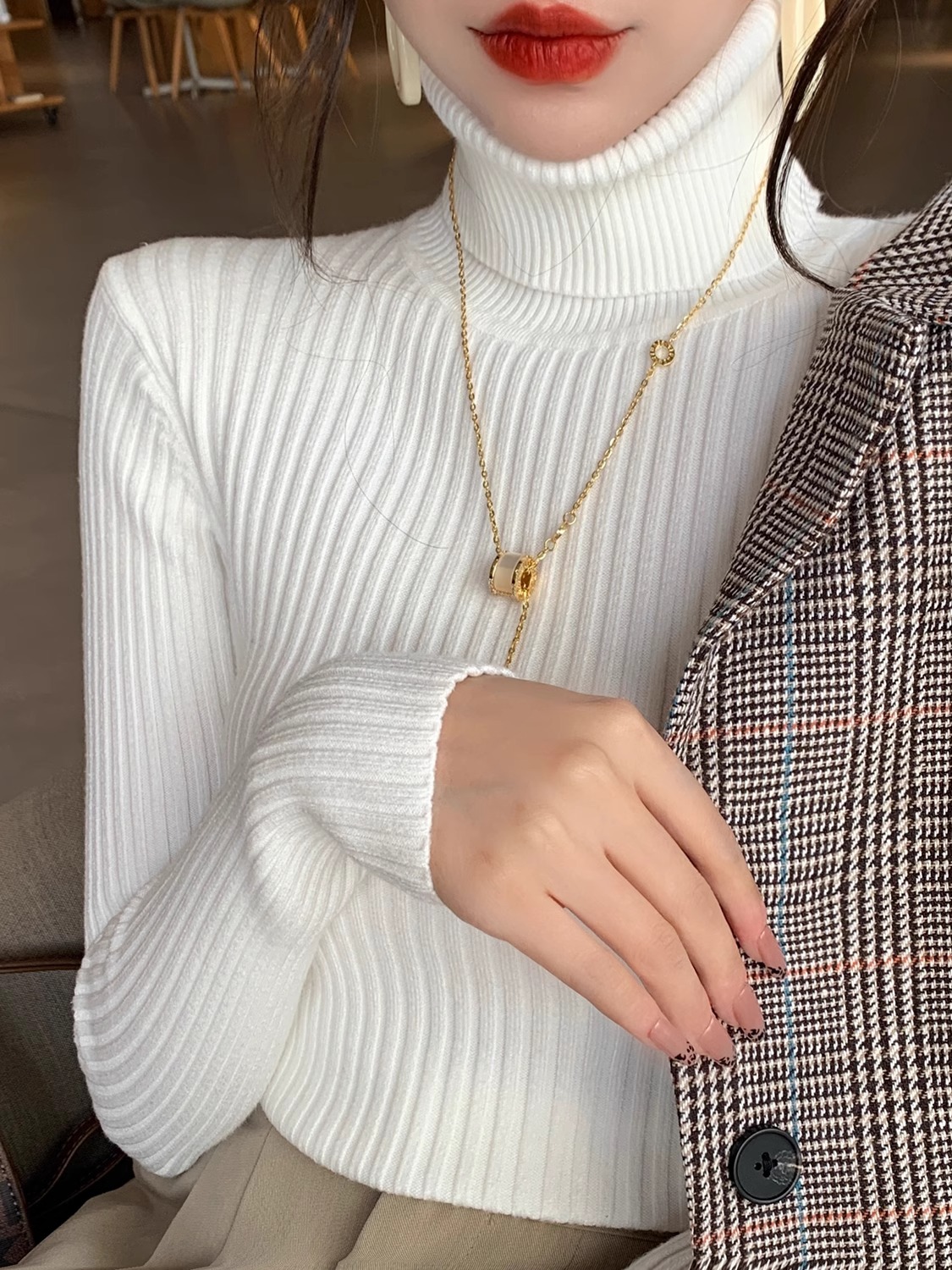 Women's Turtleneck Knit Sweater Thickened Slim Fit Warm Base Layer Top - Image 3