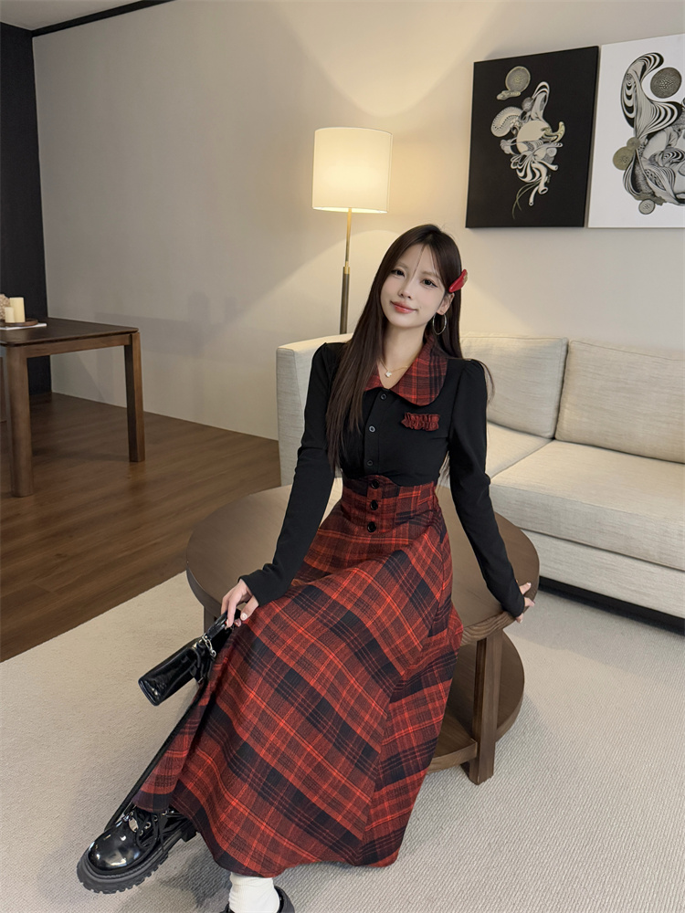 JK Style Slim Fit Shirt Top and Plaid High Waist Skirt Set for Women - Image 3