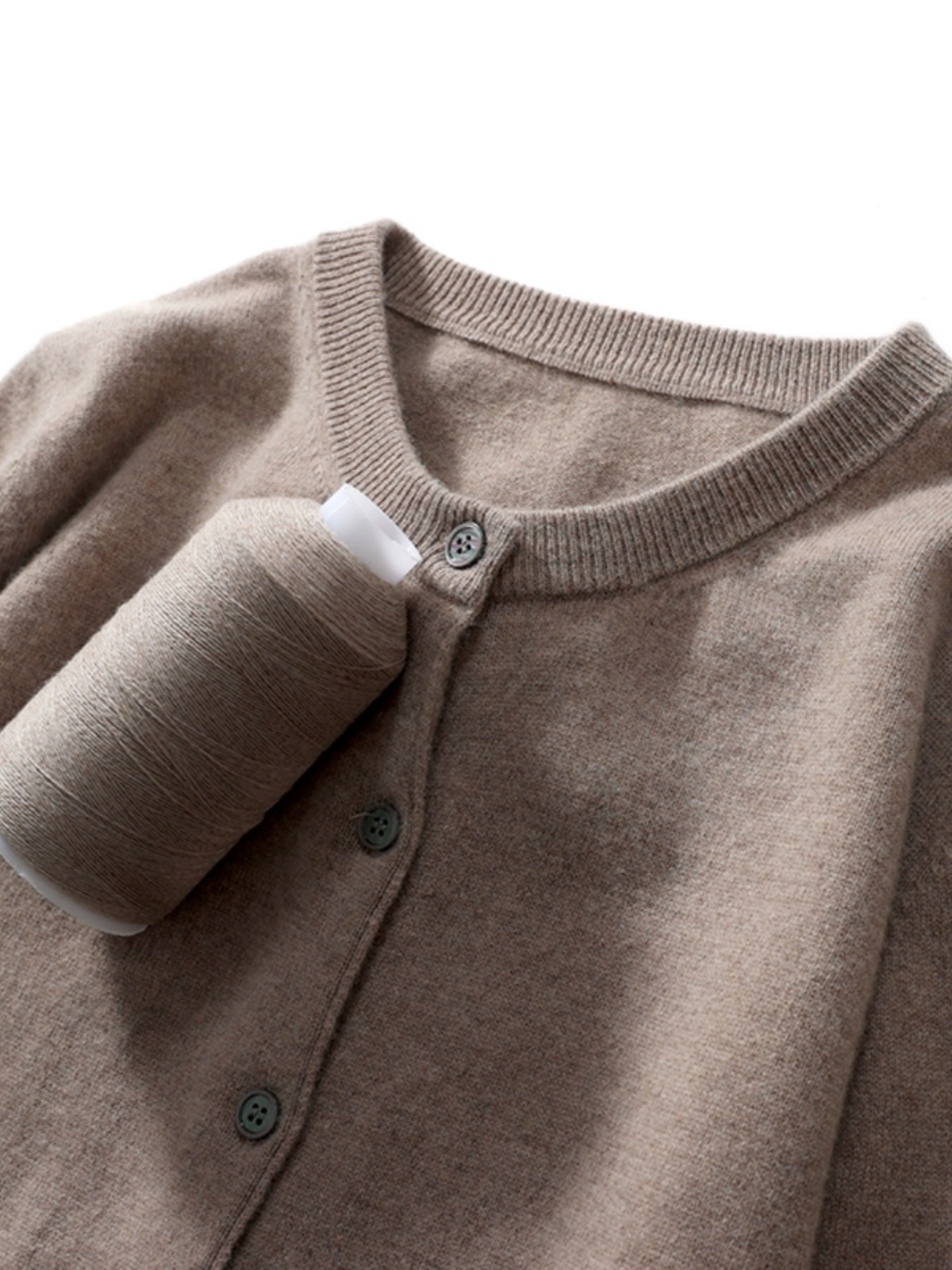 Women's Knit Round Neck Cardigan Sweater Long Sleeve Loose Korean Style Short - Image 3