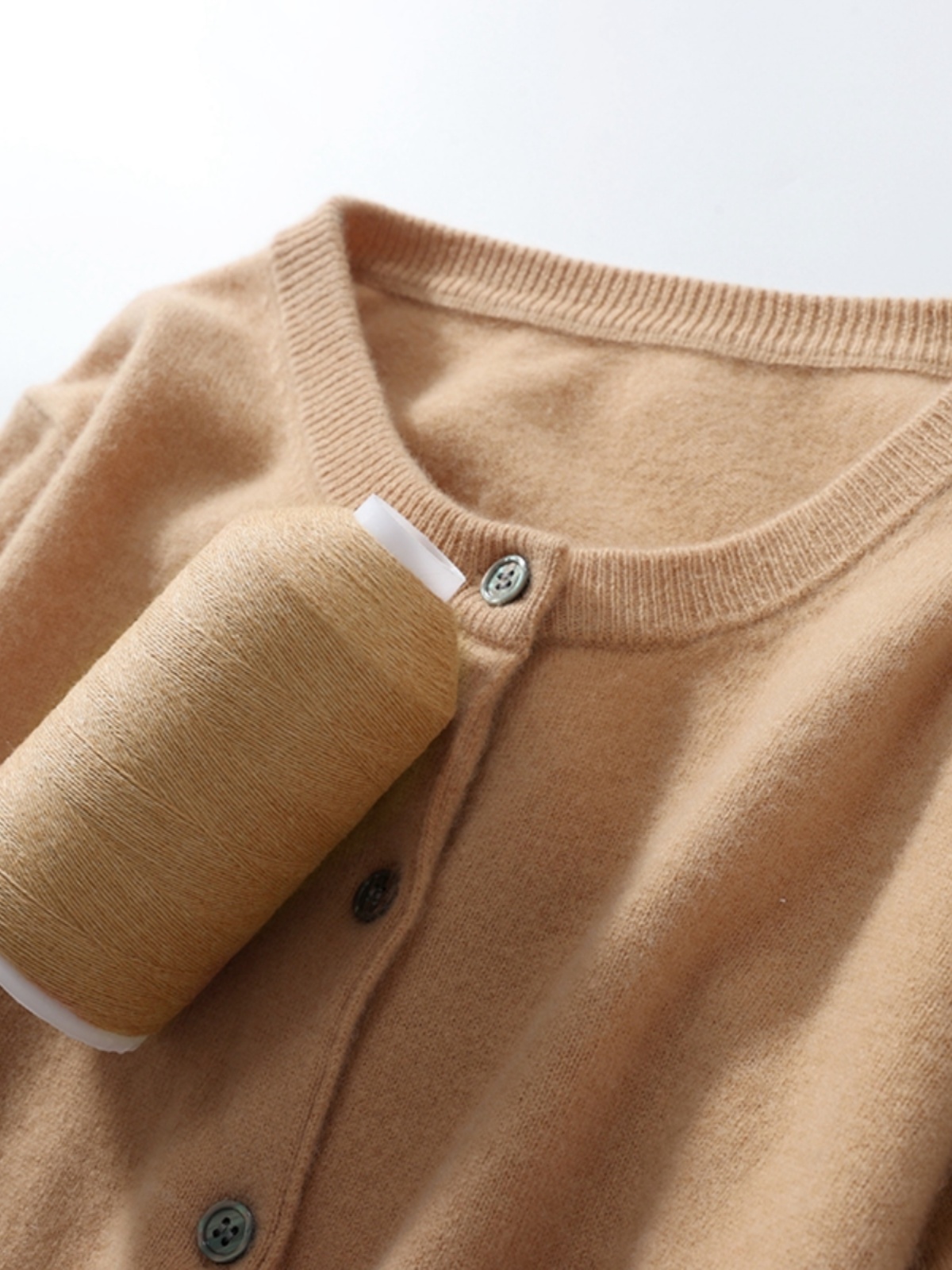 Women's Knit Round Neck Cardigan Sweater Long Sleeve Loose Korean Style Short - Image 2