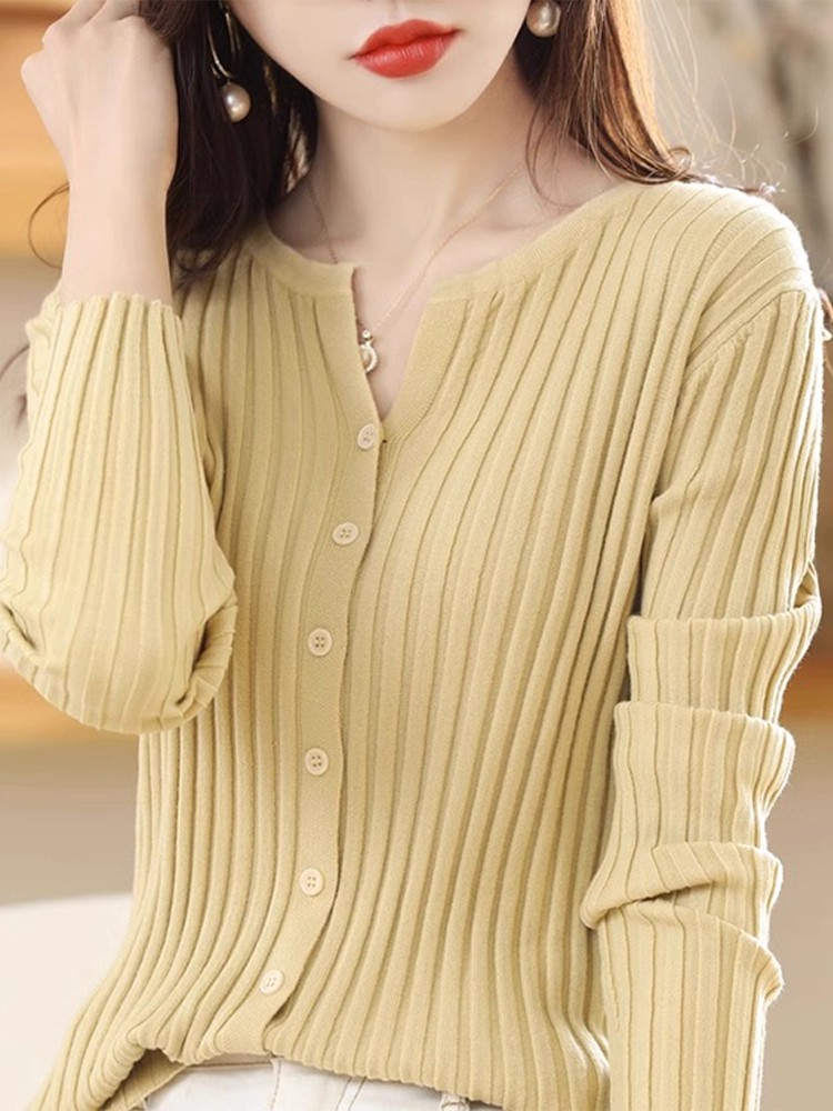 Apricot Knit Cardigan Women 2026 Autumn Slim Fit Long Sleeve Pullover Sweater - Image 4