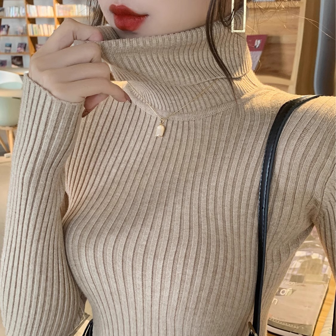Women's Turtleneck Knit Sweater Thickened Slim Fit Warm Base Layer Top - Image 5
