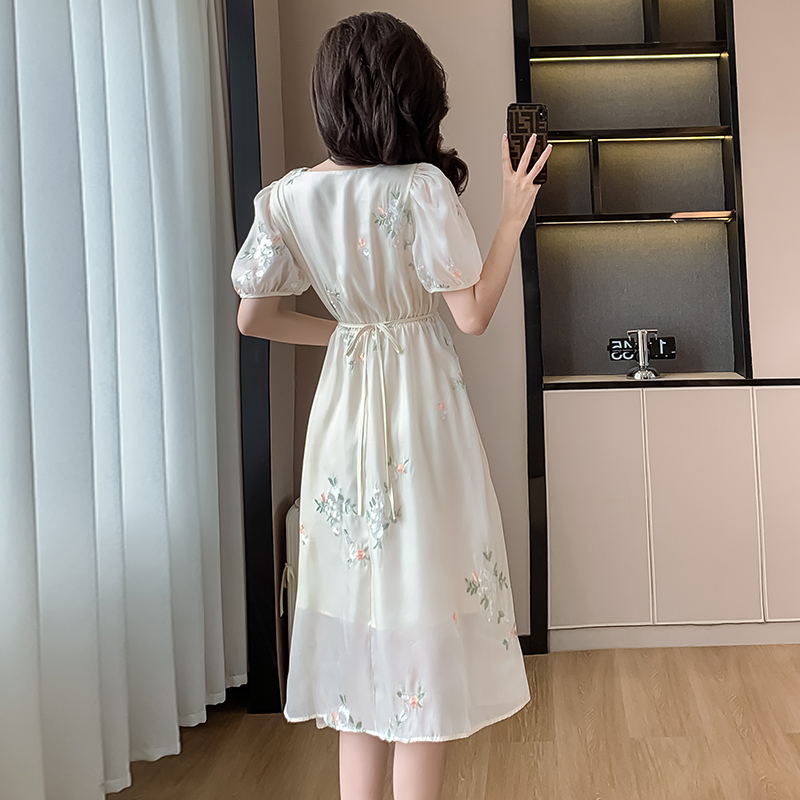 New Chinese Style Embroidered Short Sleeve V Neck Dress - Image 4