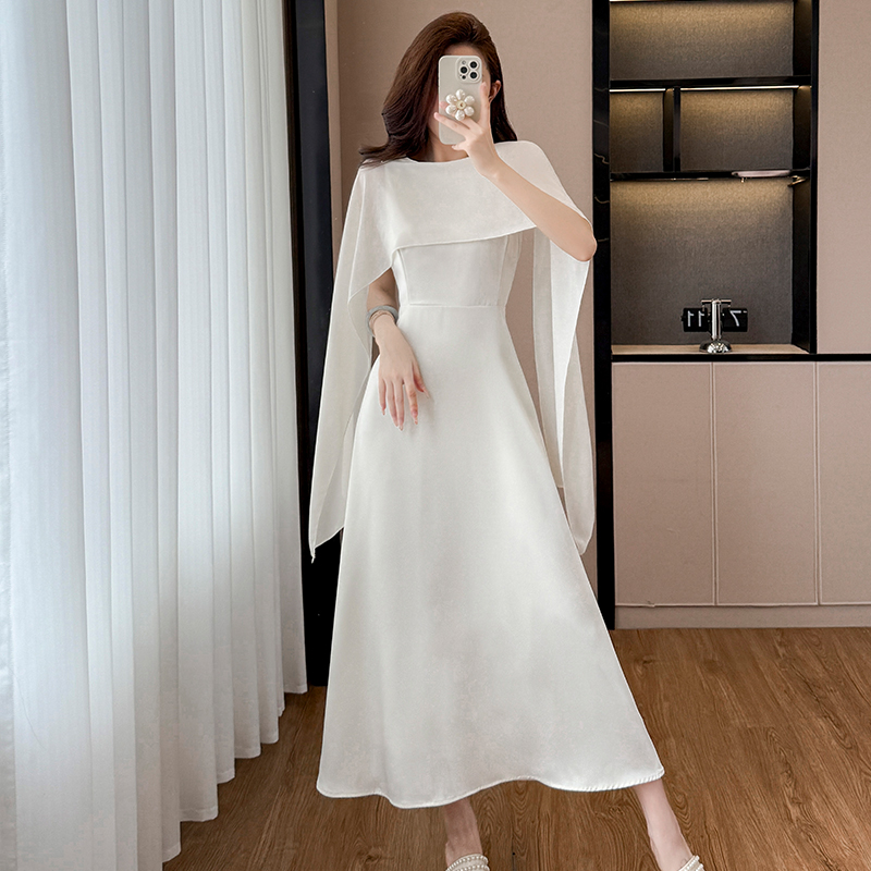 Elegant French Style White Dress Women Summer 2026 New Sweet Waist Cinched Midi Dress Set - Image 3