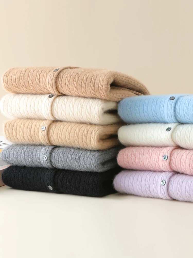 Women's Soft Round Neck Cable Knit Cardigan Solid Color Knitwear Spring Autumn Outerwear - Image 3
