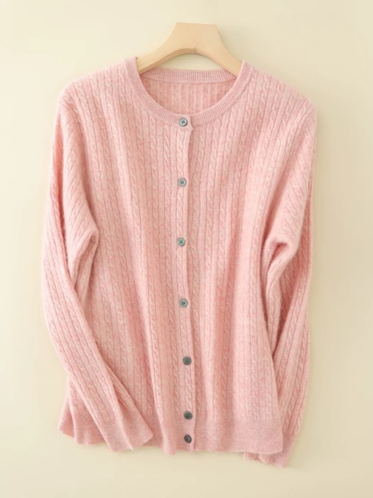Women's Soft Round Neck Cable Knit Cardigan Solid Color Knitwear Spring Autumn Outerwear - Image 4