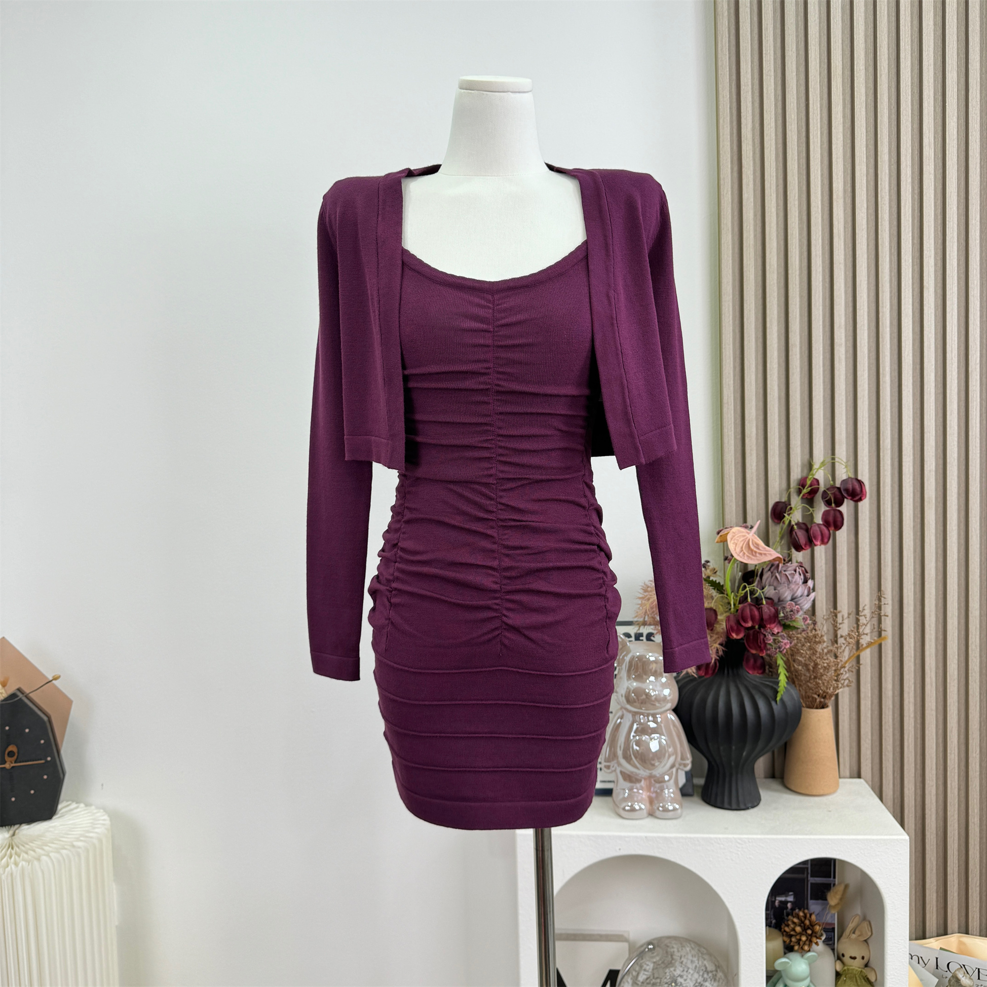 Farte Shop Charming Cami Ruched Bodycon Skirt and Cardigan Two-Piece Women's Spring Summer Set - Image 4