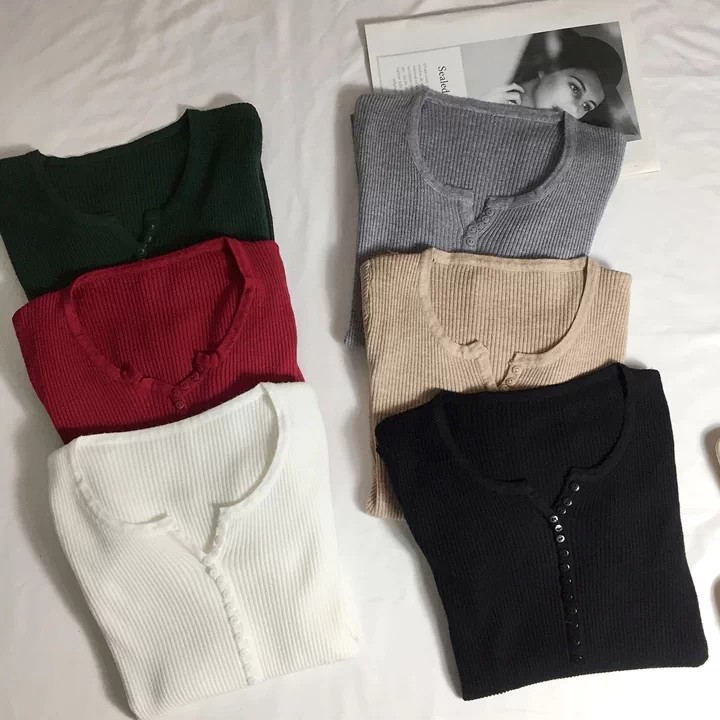 Women's Retro Slim Fit V-Neck Knit Pullover Sweater Long Sleeve Base Layer Top - Image 3