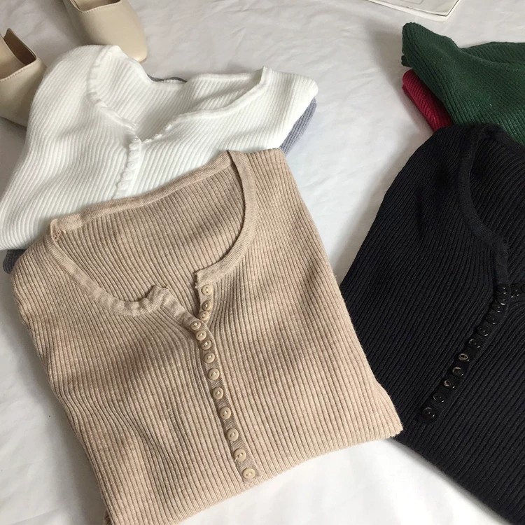 Women's Retro Slim Fit V-Neck Knit Pullover Sweater Long Sleeve Base Layer Top - Image 2