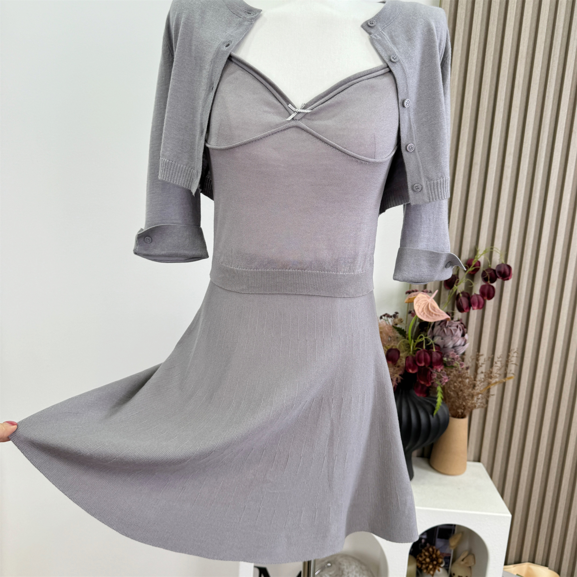 F PROJECT Ballet Style Girl Knit Cardigan Cami and Skirt Three Piece Set - Image 3