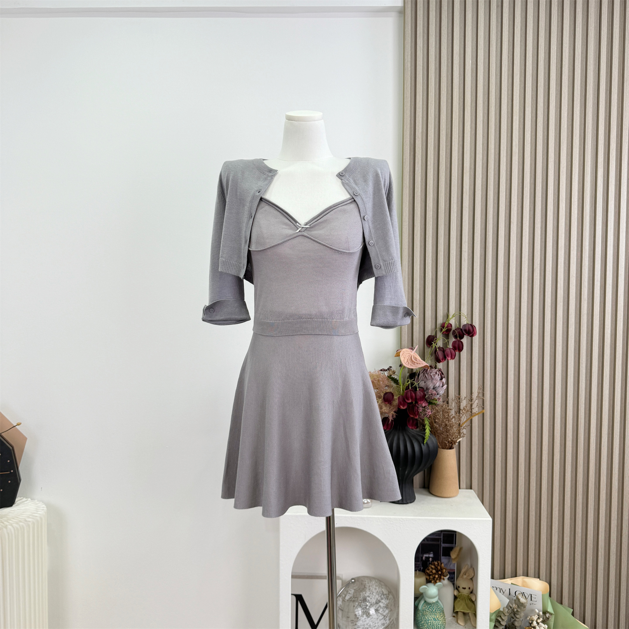 F PROJECT Ballet Style Girl Knit Cardigan Cami and Skirt Three Piece Set - Image 5