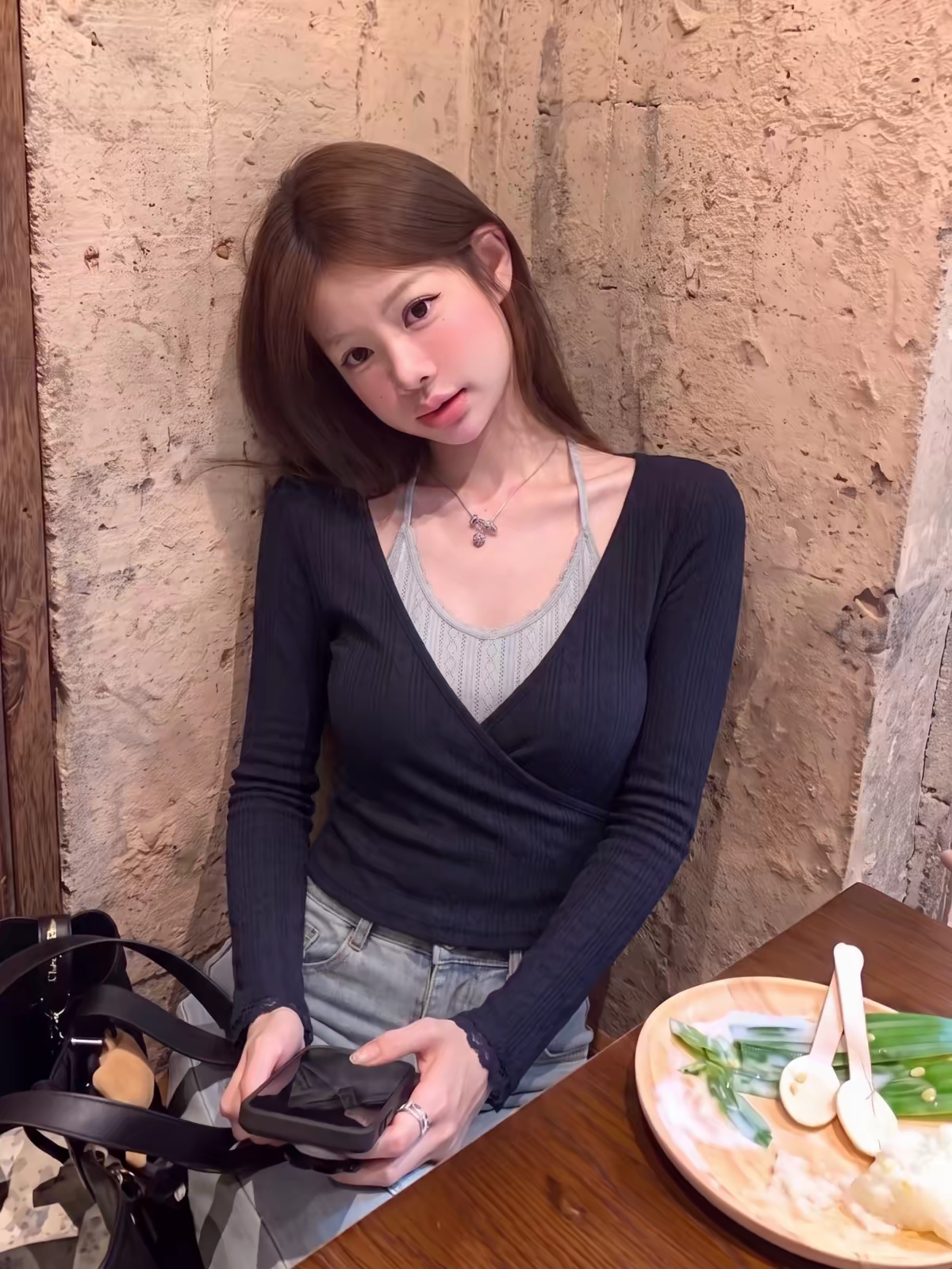 Korean Navy Cross Halter Lace Long Sleeve T-Shirt Women Summer 2026 - Image 4