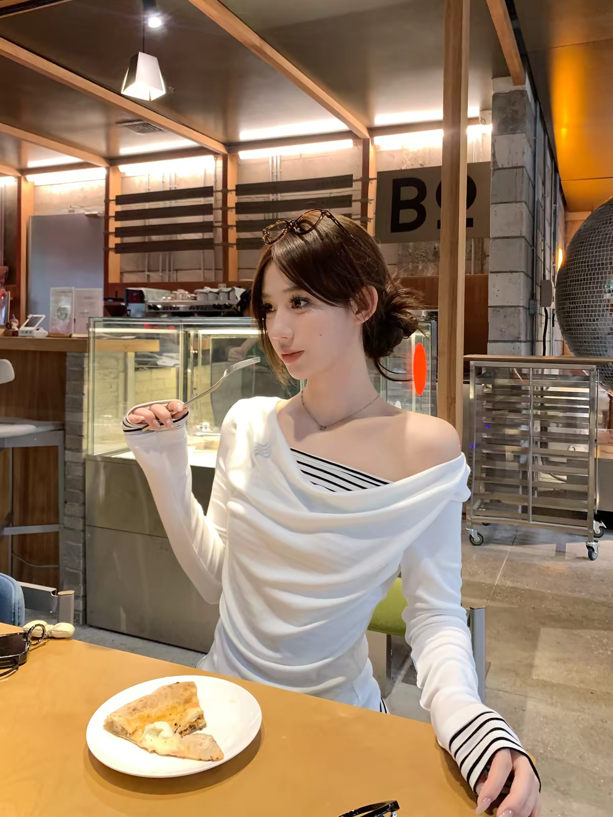 Women's Striped Faux-Layer Long-Sleeve T-Shirt with Cowl Neck - Style 43384f - Image 3