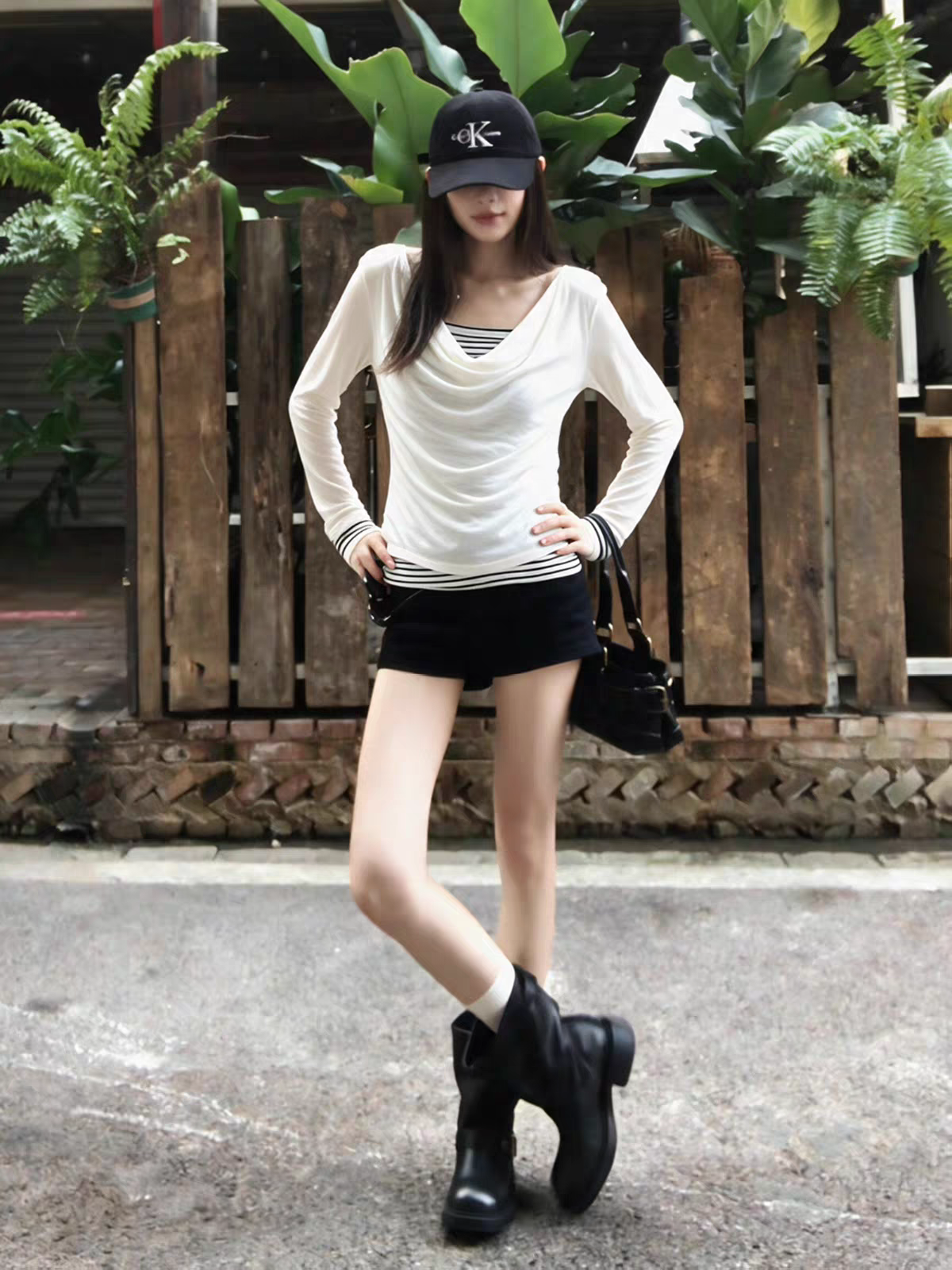 Women's Striped Faux-Layer Long-Sleeve T-Shirt with Cowl Neck - Style ba5e17 - Image 4